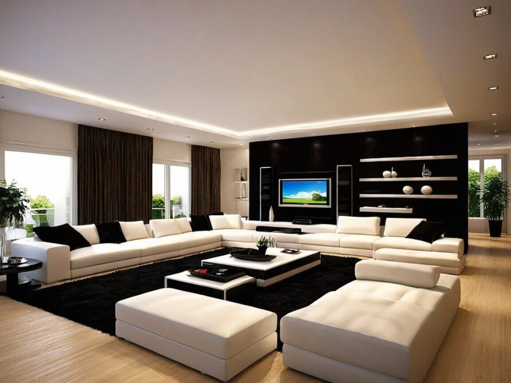 Modern Style Living Room Design Ideas:Black and white colour contrast