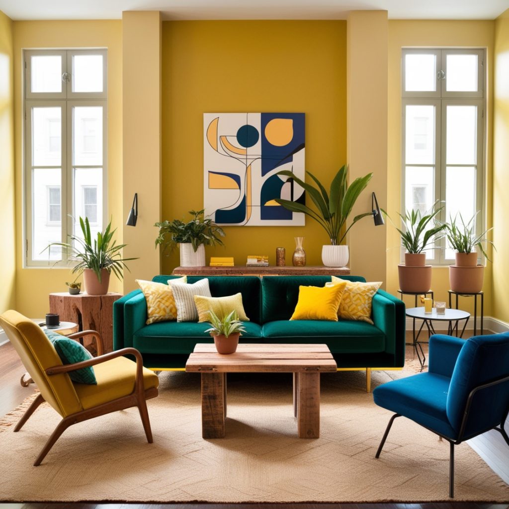 Living Room Decoration and Design Ideas:Bold Colour Scheme
