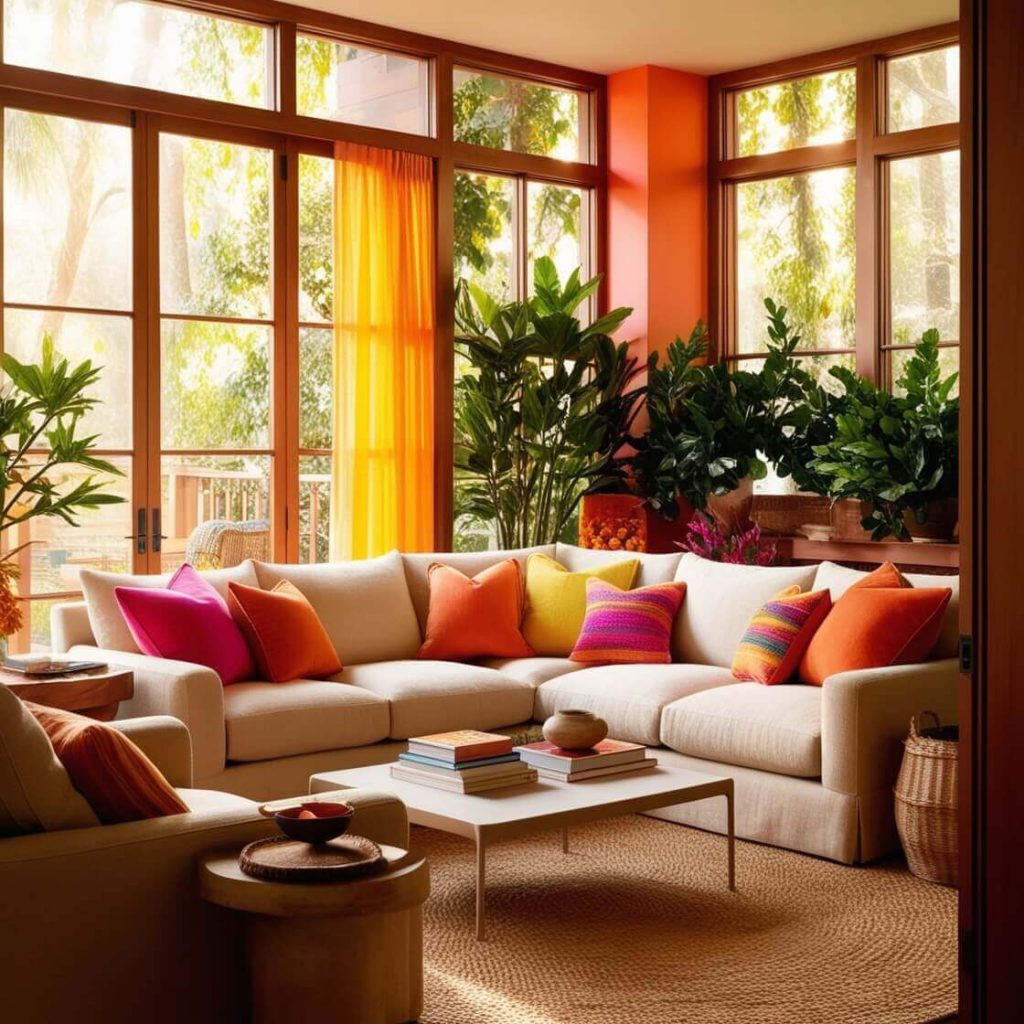 Bright Color Accents in Cozy Living Room