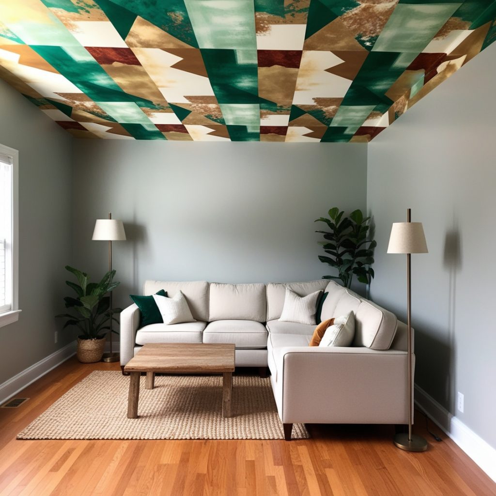 Living Room Decoration and Design Ideas:Ceiling Wallpaper