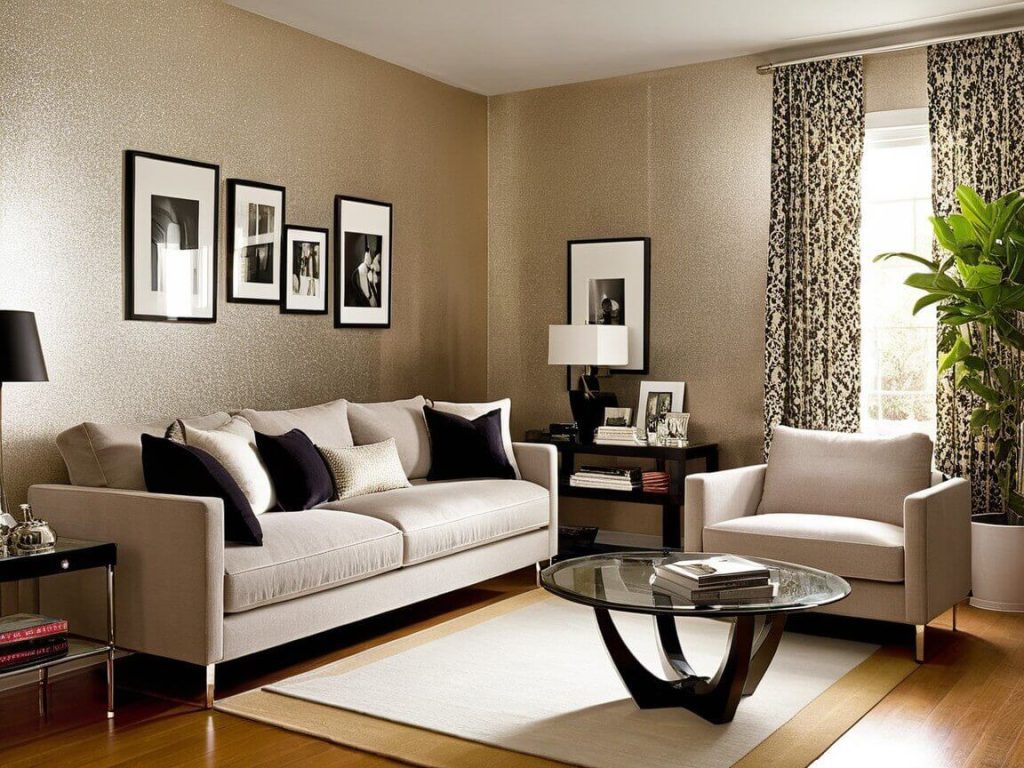 Cozy Small Living Room:Décor with Shiny Wallpaper