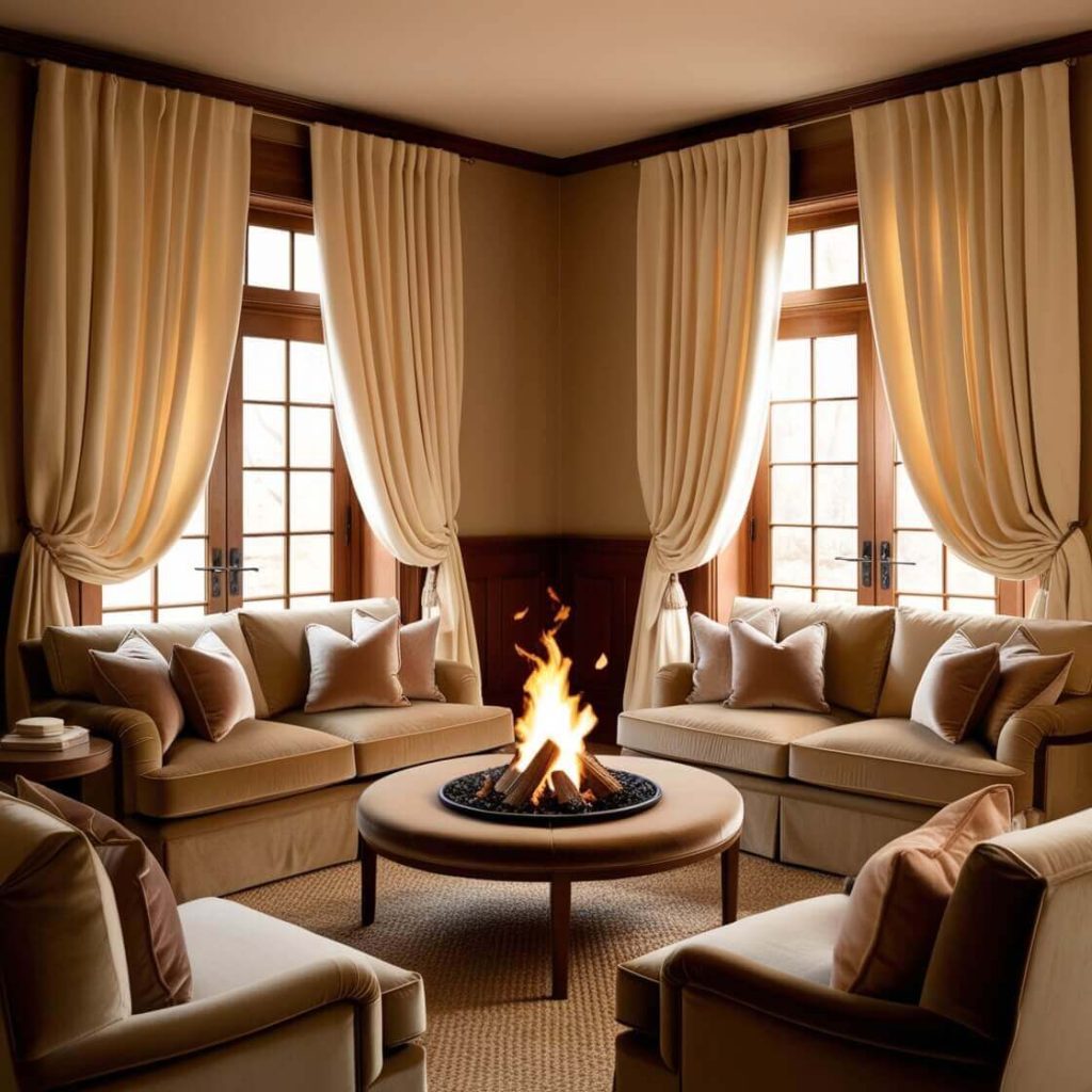 Décor modern living room with curtains 