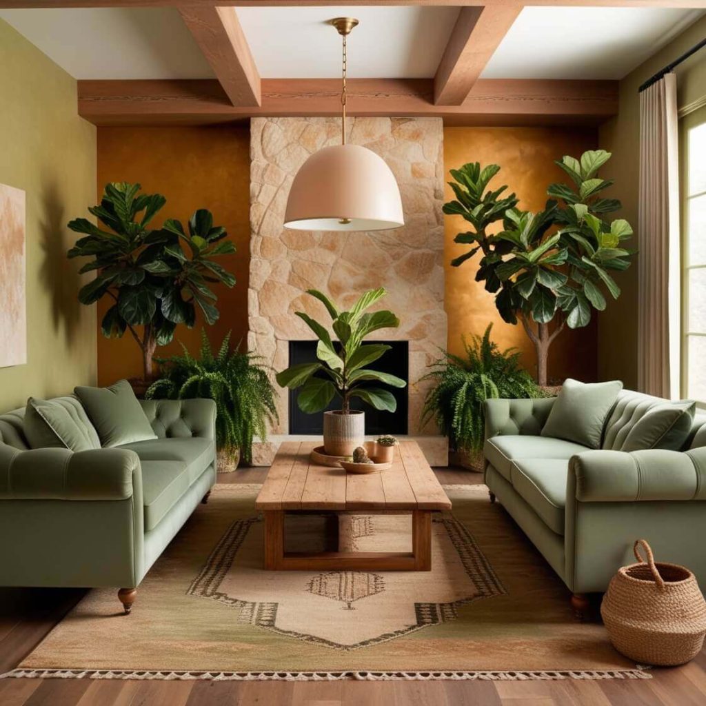 Earthy green Modern Living Room