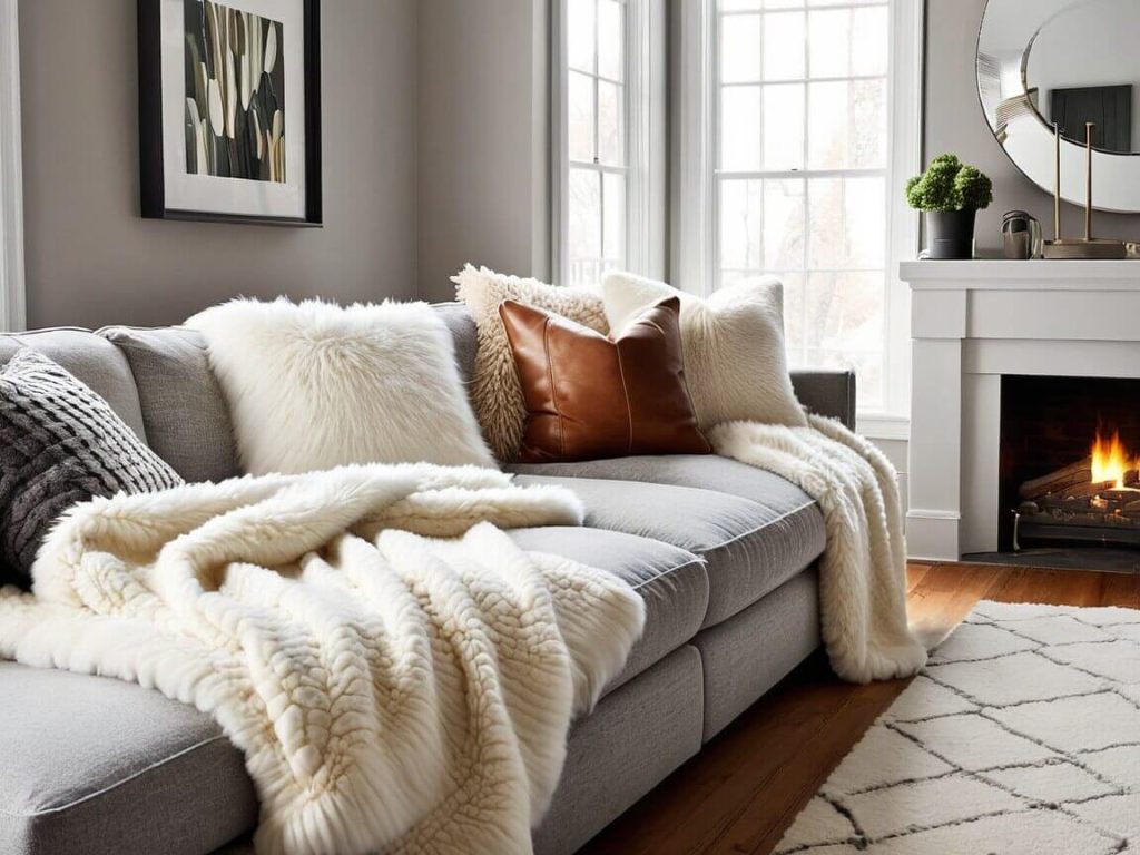 Fuzzy Throws in modern living room