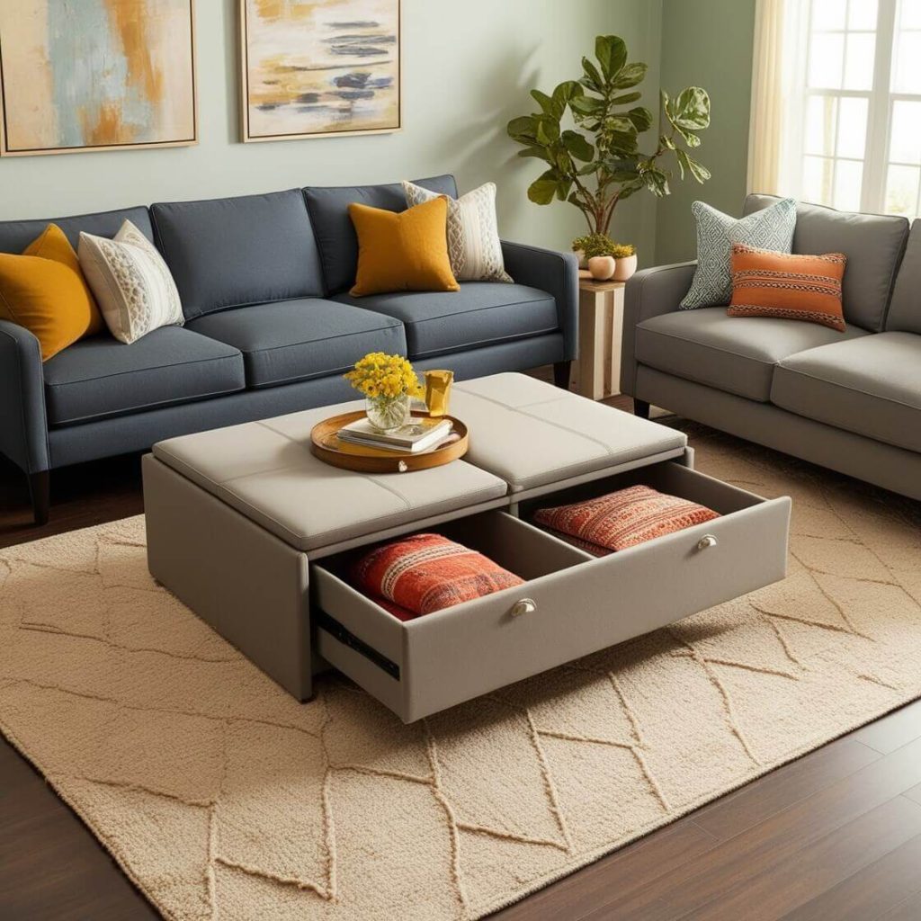 Cozy Small Living Room:Hidden Storage