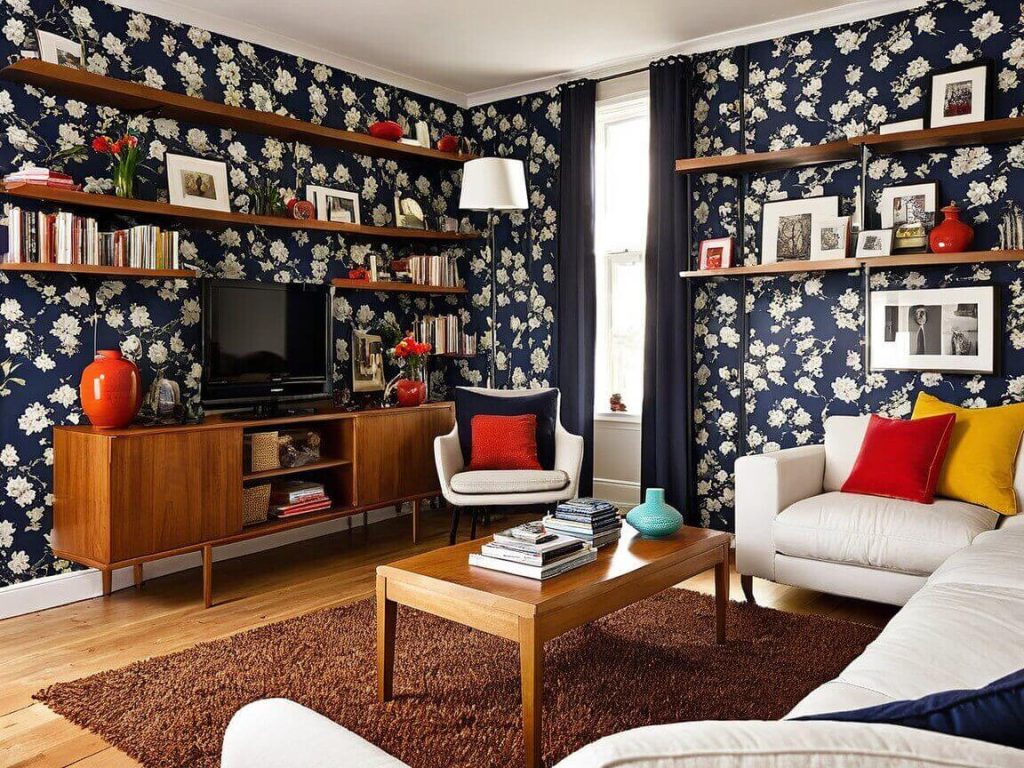 Living Room Wallpaper Idea Think About Shelving