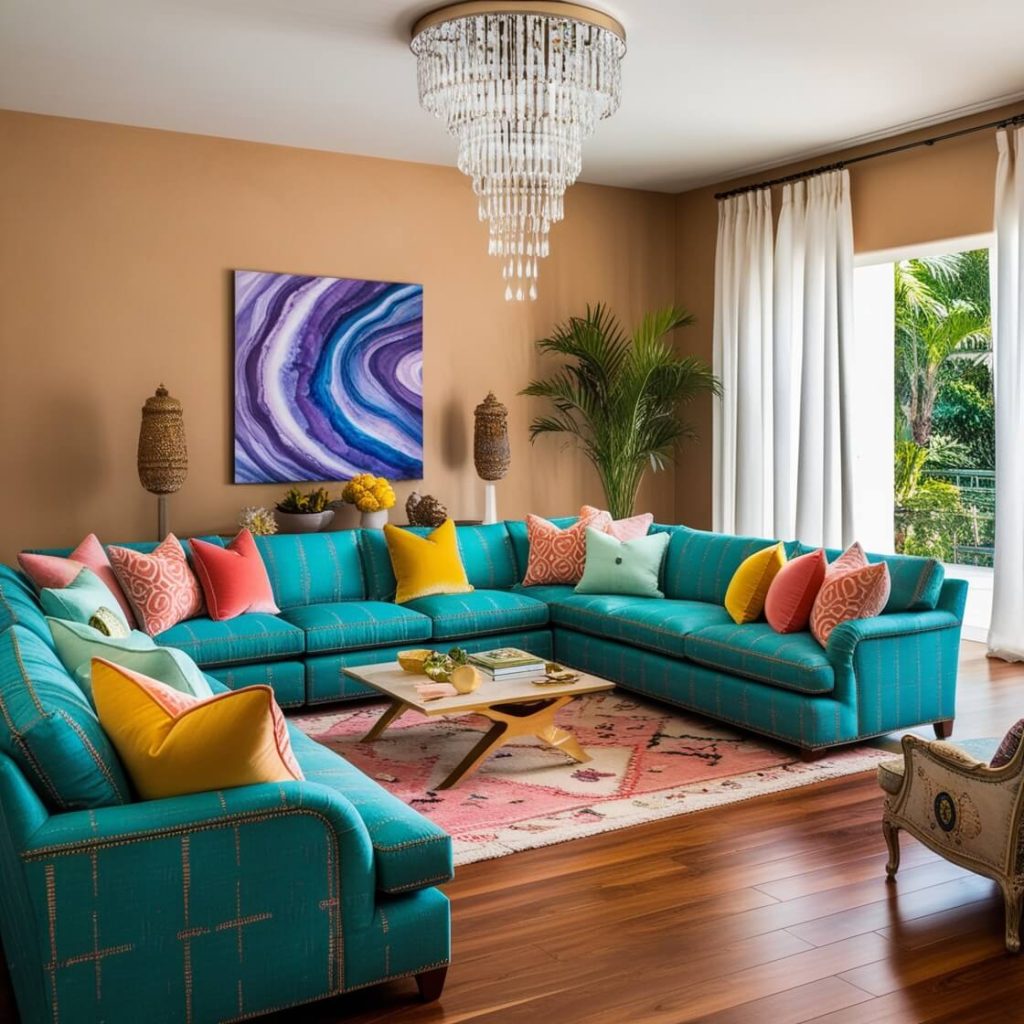 Modern Style Living Room Decor Ideas:Play with Color and Patterns