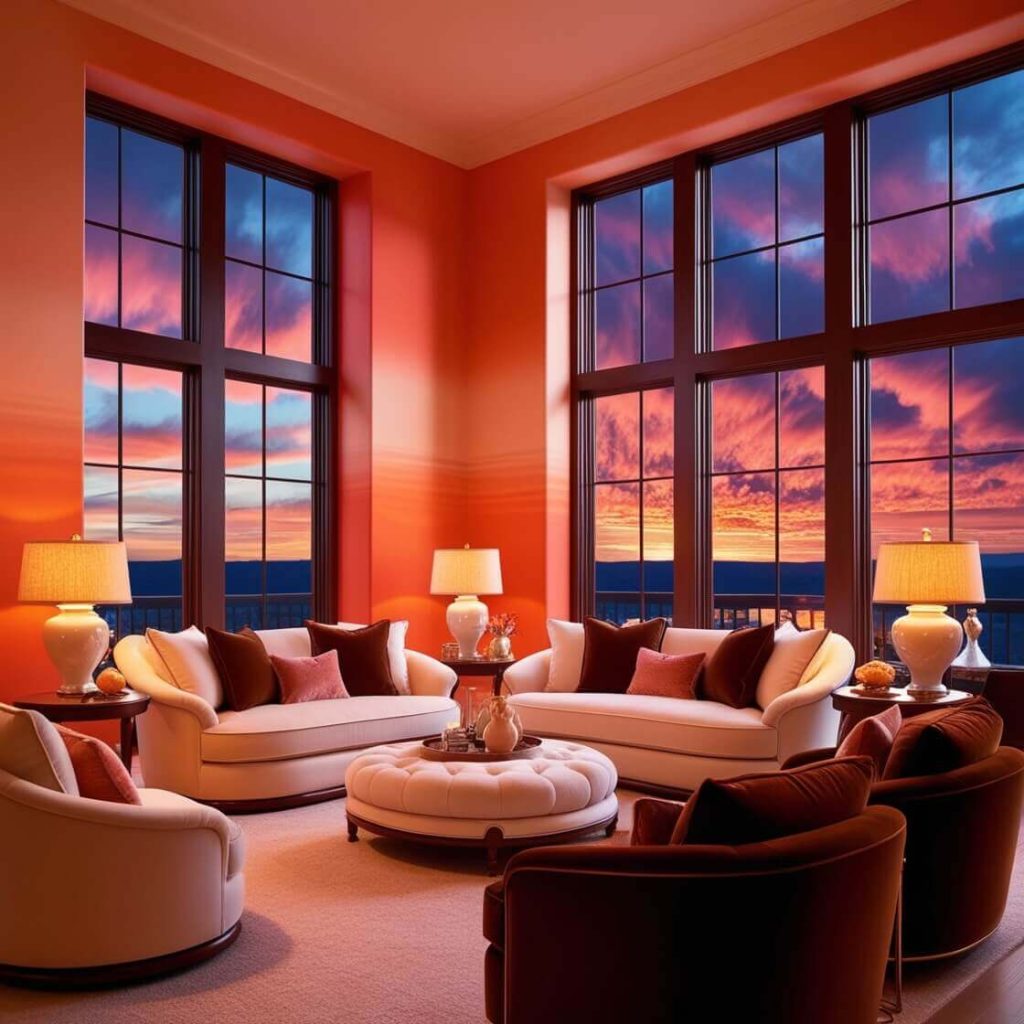 Sunset orange Modern Living Room