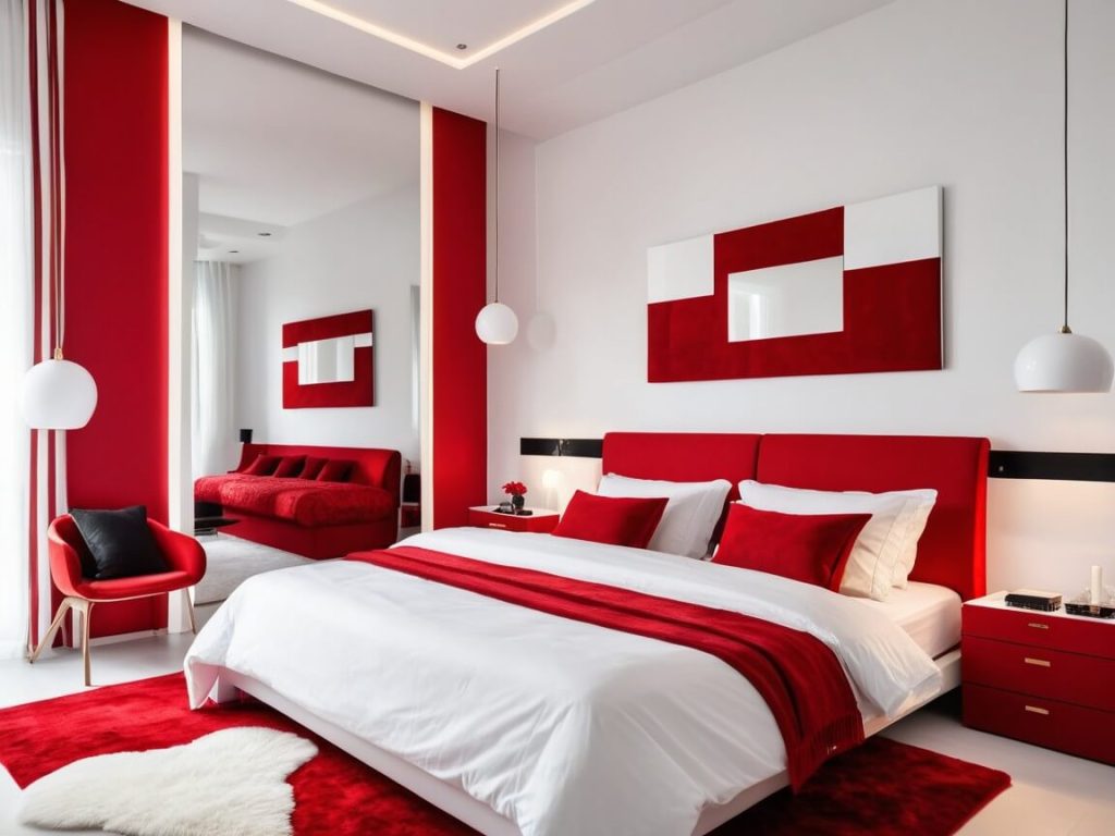 Luxury Red and White Modern Bedroom