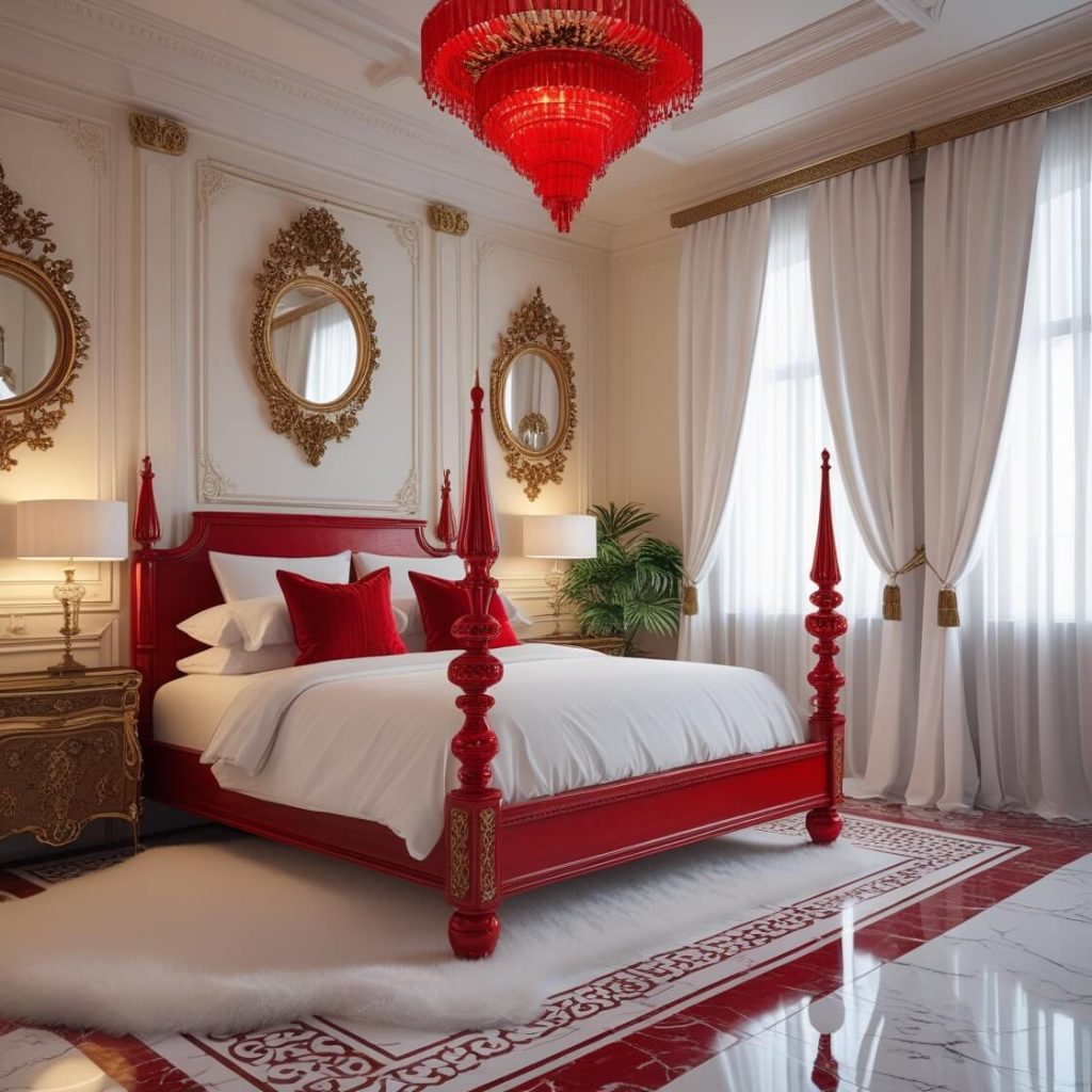 Vintage Style Red and White Modern Bedroom