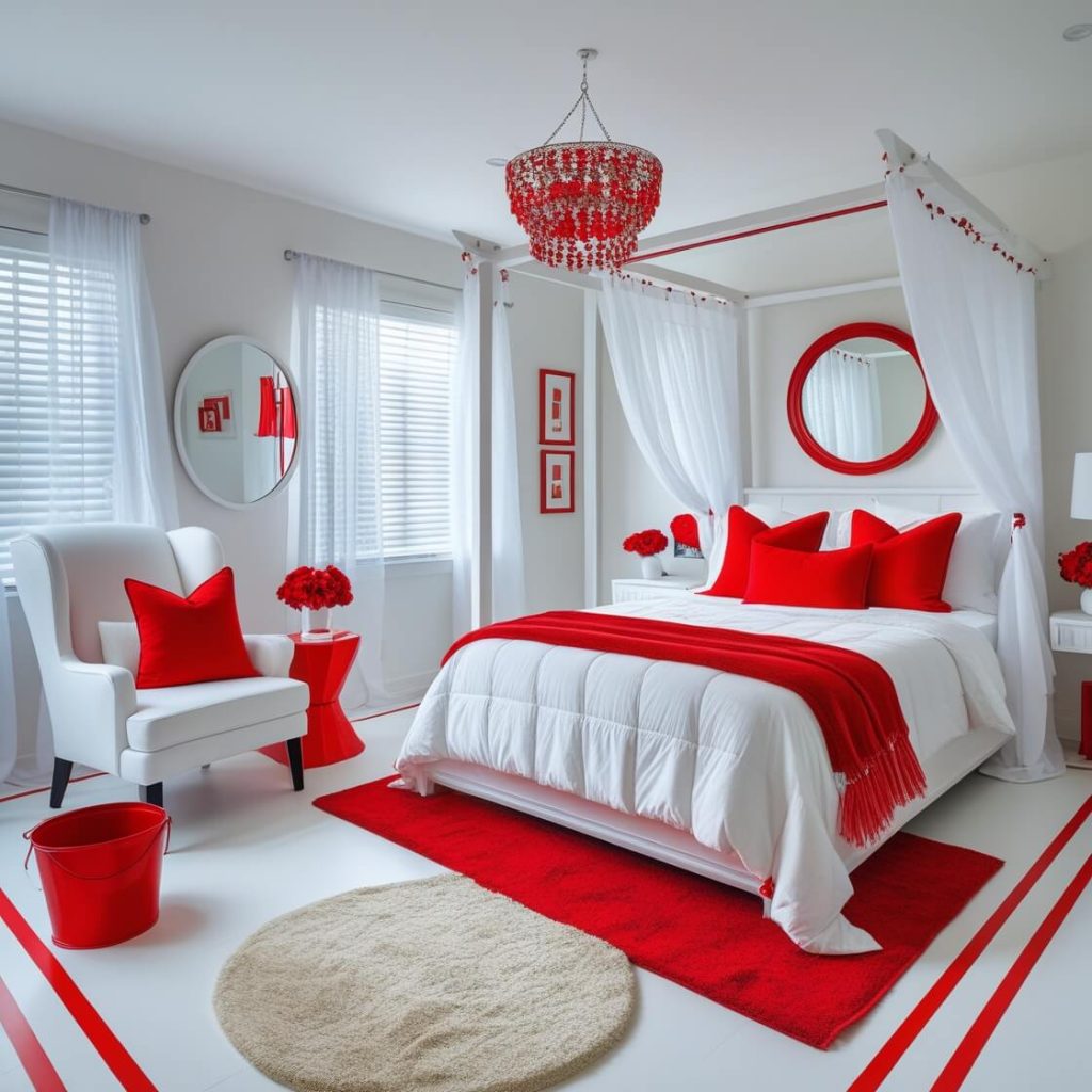 Luxury Red and White Modern Bedroom with canopy