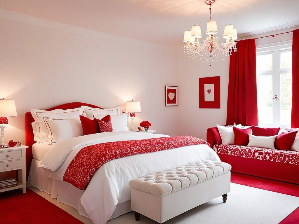 Luxury Red and White Modern Bedroom
