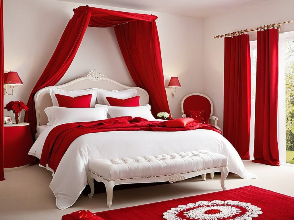 Luxury Red and White Modern Bedroom with Red canopy