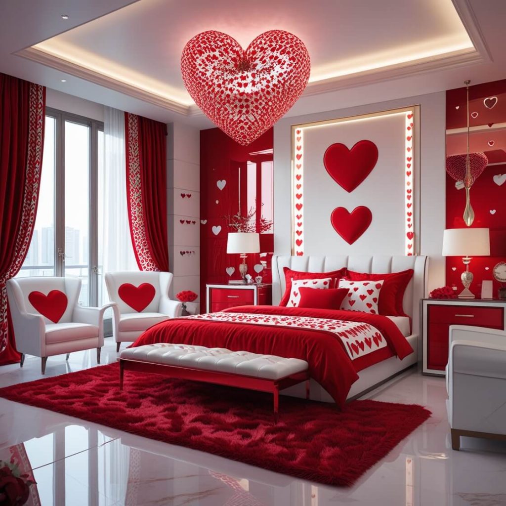 Romantic Red and White Luxury Bedroom