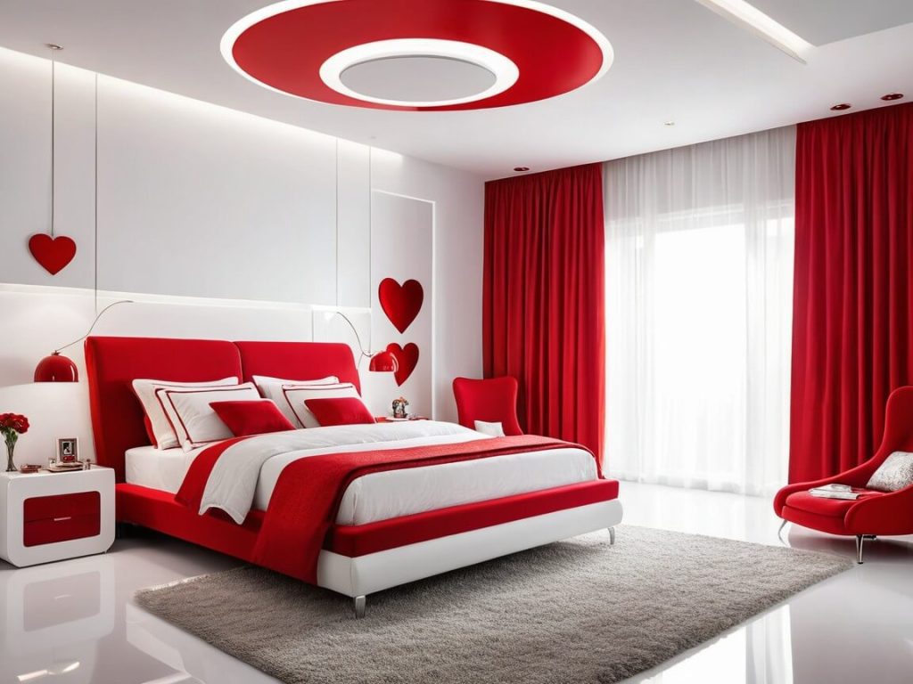 Red and White Modern Bedroom